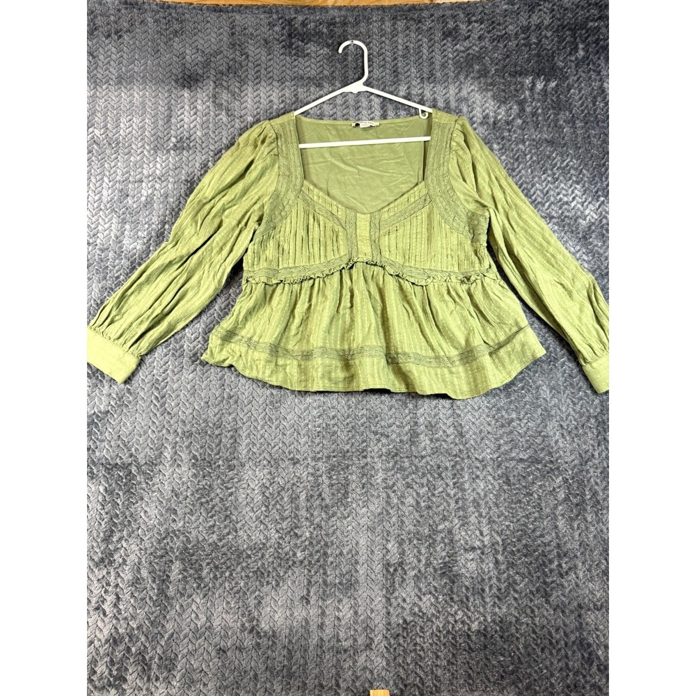 American Eagle Outfitters Babydoll Blouse Tops Womens Medium Green Lace Details